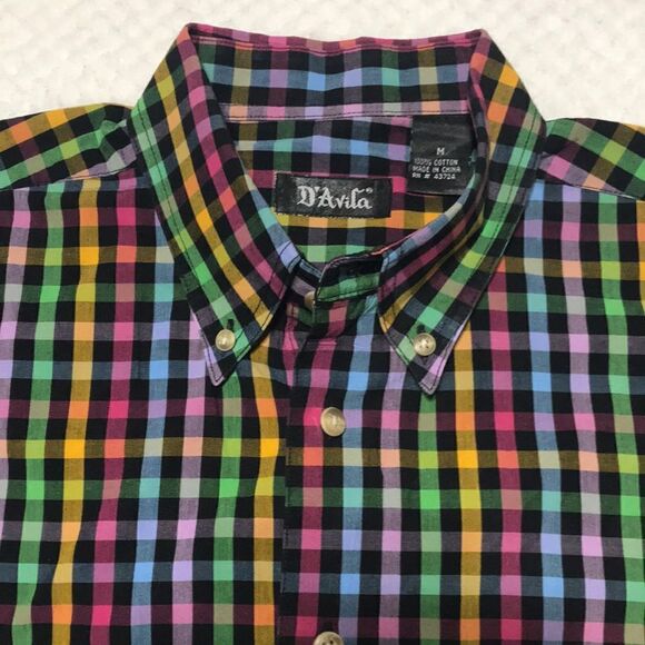 D’Avila Multicolored Plaid Button Up Shirt Short Sleeve Size Medium Like New - Picture 3 of 9
